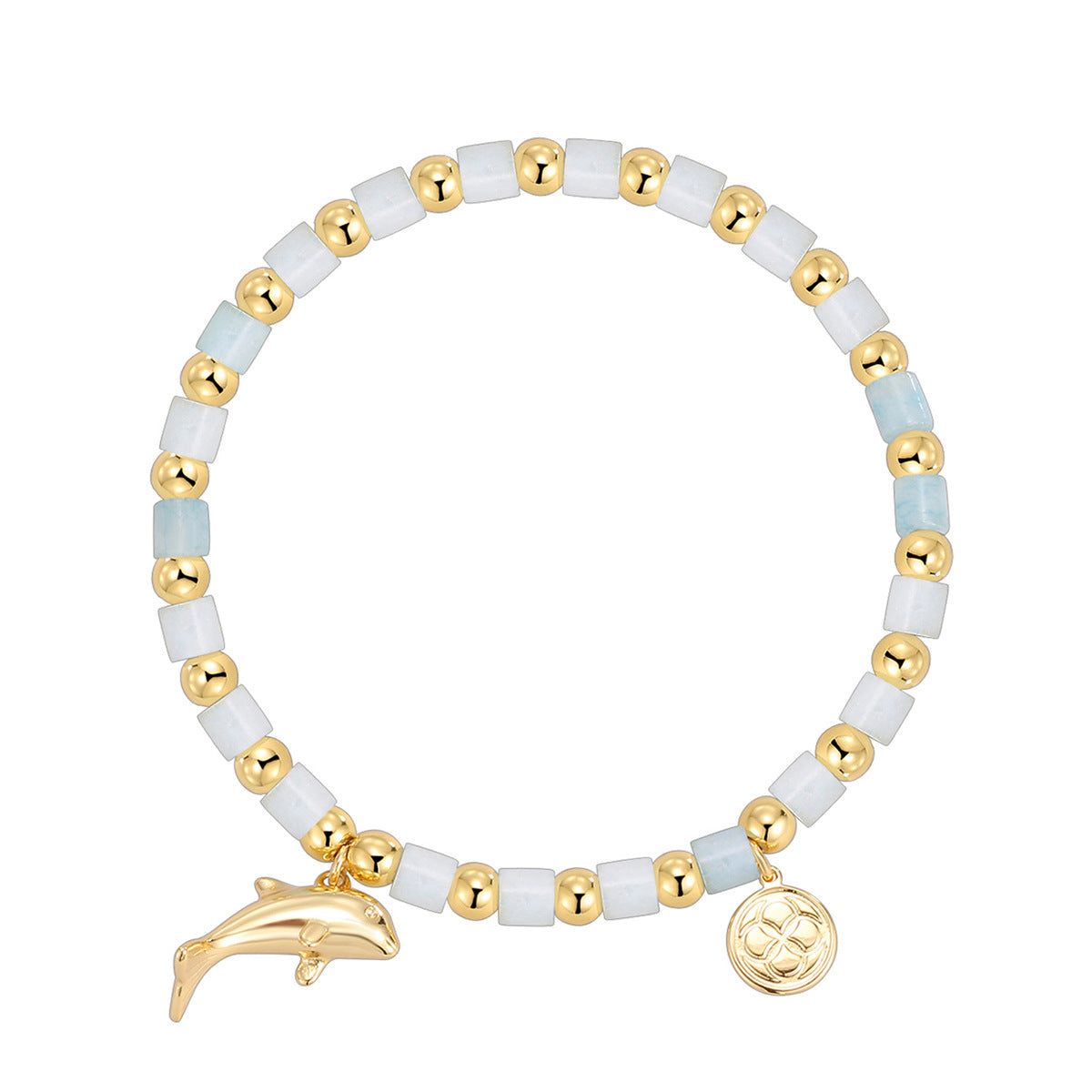 CYB0235 Copper plating14k Gold Dolphin Gemstone Beaded Ocean Bracelet