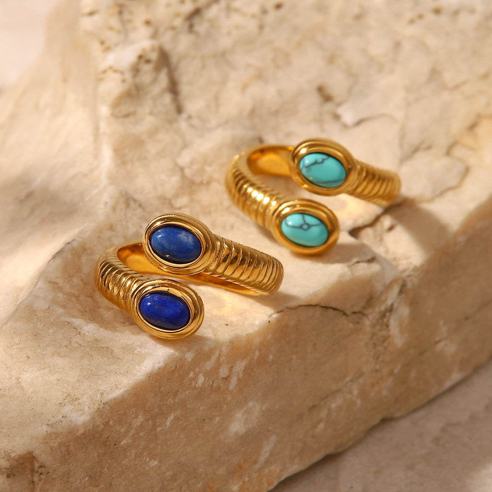 2H 18K Electroplated Gold Thread Inlaid Lapis Lazuli Snake-Shaped Open Ring Fashion Trend