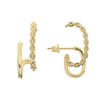E0344Chain Splicing Hoop Earrings Design Retro Hong Kong Style Twisted Double Layer Earrings Electroplated Real Gold