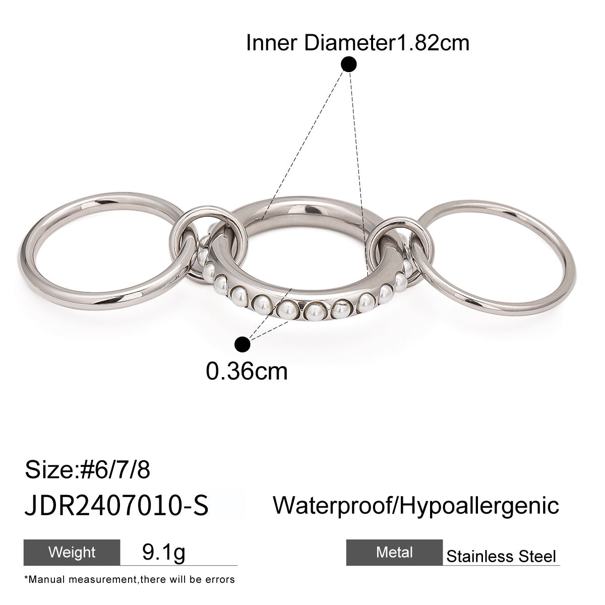 Stackable Pearl Rings Non-Fading Jewelry Stainless Steel