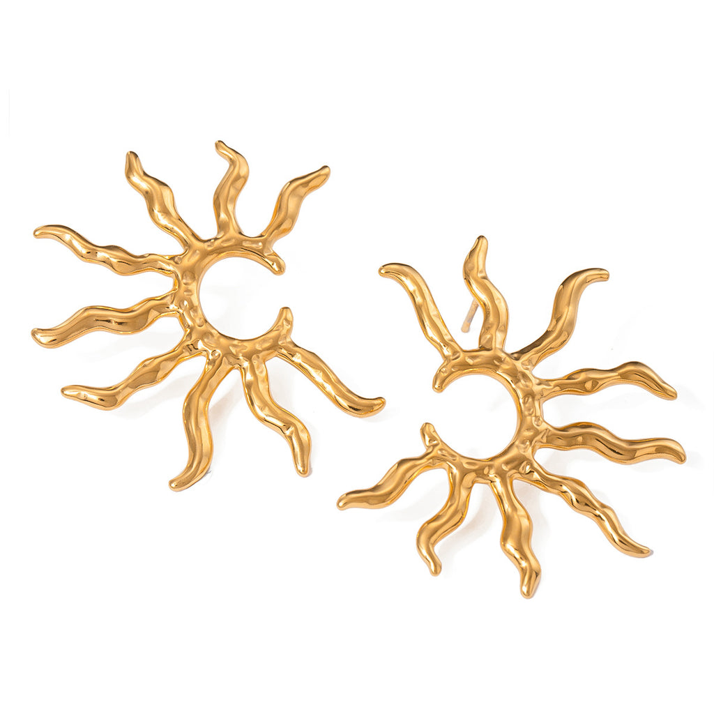Stainless Steel Earrings Sunflower Studs Electroplated Non-Fading Jewelry