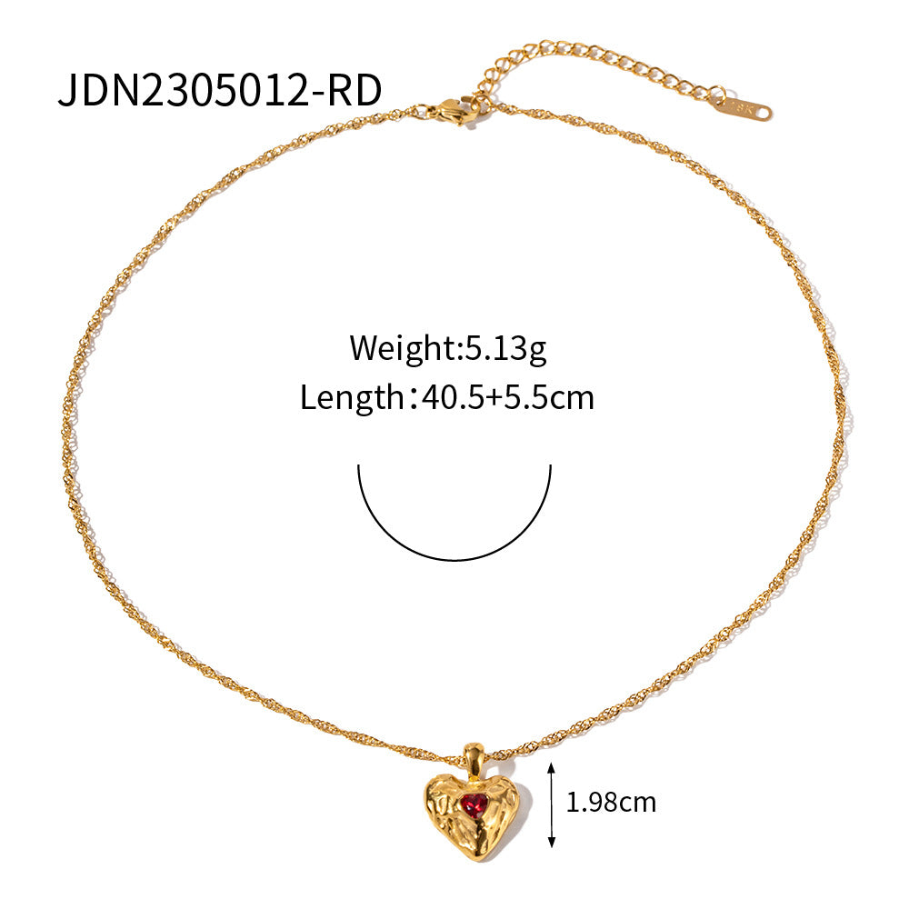 New Necklace18k Gold Stainless Steel Heart Hammered Zirconia Pendant Necklace Women's Jewelry