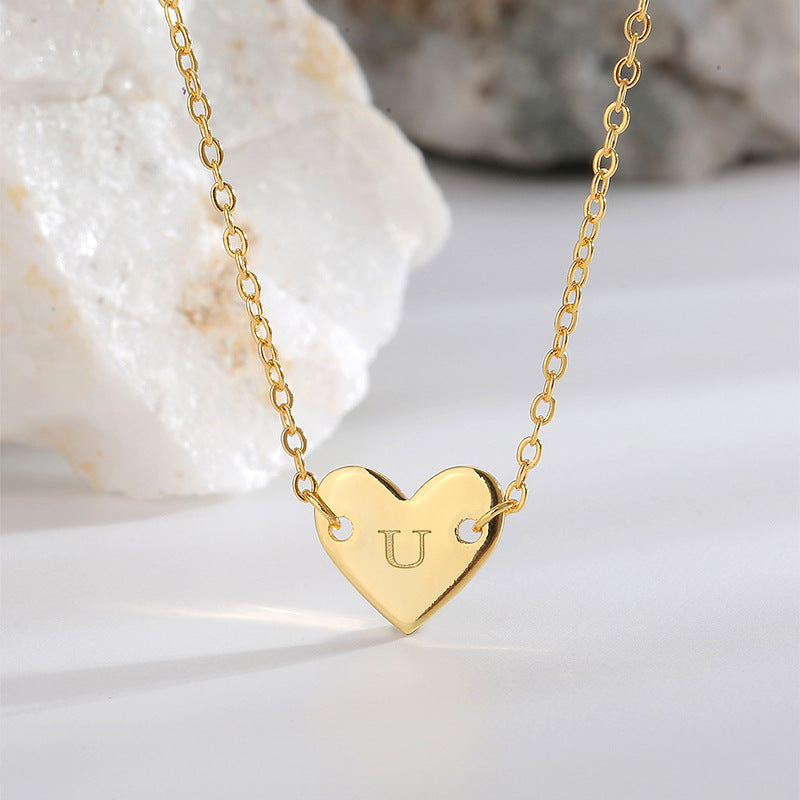 N0287 Elegant Simple Fashion Heart Necklace for Women Brass Gold Plated26English Letter Heart-shaped Collarbone Chain
