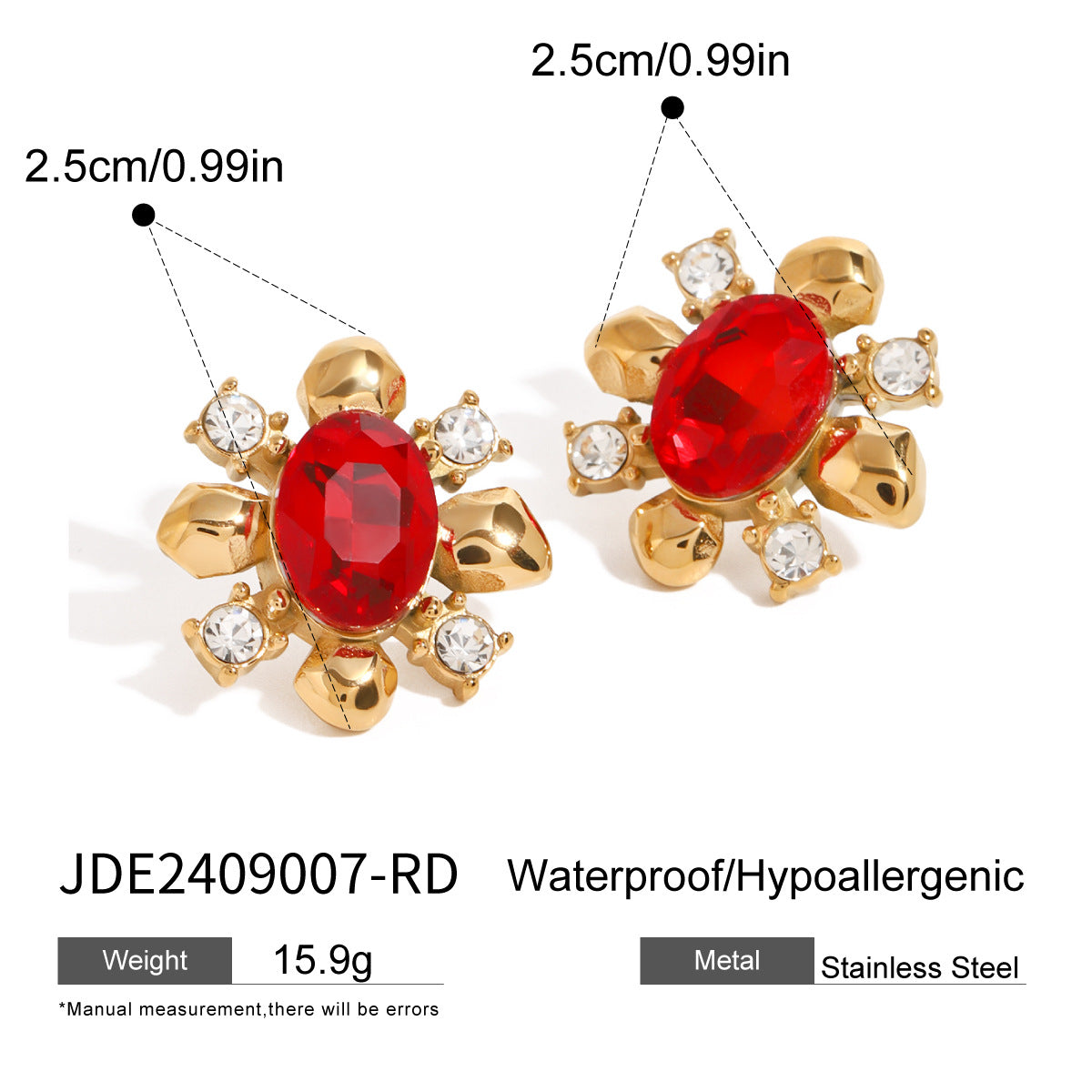 2H Stainless Steel Red Agate Earrings Zircon Stud Earrings Jewelry earring