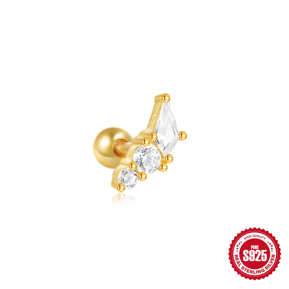 S925Sterling Silver Opal Inlaid Diamond Round Bead Threaded Piercing Ear Bone Stud Hot-Selling High-End Marquise Opal Earrings