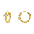 Gold-Plated Cubic Zirconia Cross Minimalist Earrings — side profile