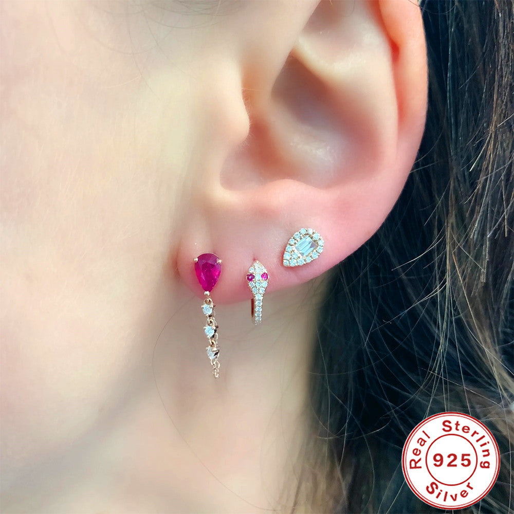 S925Sterling Silver Colorful Water Drop Zircon Earrings Hot Selling Tassel Diamond Chain Earrings Earrings Stud Earrings