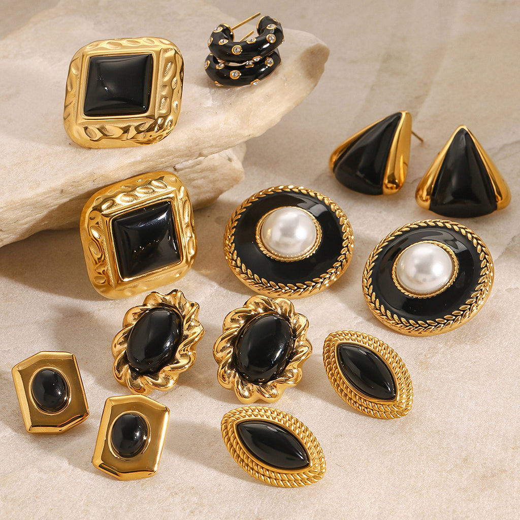 2H Stainless Steel Black Earrings Oil Drop Agate Earrings Earrings earrings