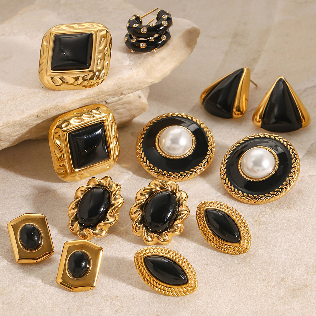 2H Stainless Steel Black Earrings Oil Drop Agate Earrings Earrings earrings