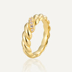 R0396 Personalized Design Braided Pattern Smooth Surface Micro Inlaid Zircon Ring for Women Copper Gold Plated Minimalist