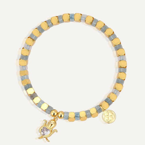14K Gold-Plated Cubic Zirconia Heart Beaded Bracelet — front view
