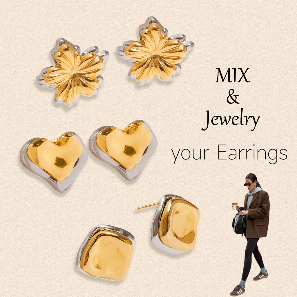 Stainless Steel Color Block Flower Stud Earrings Non-Fading Ear Jewelry