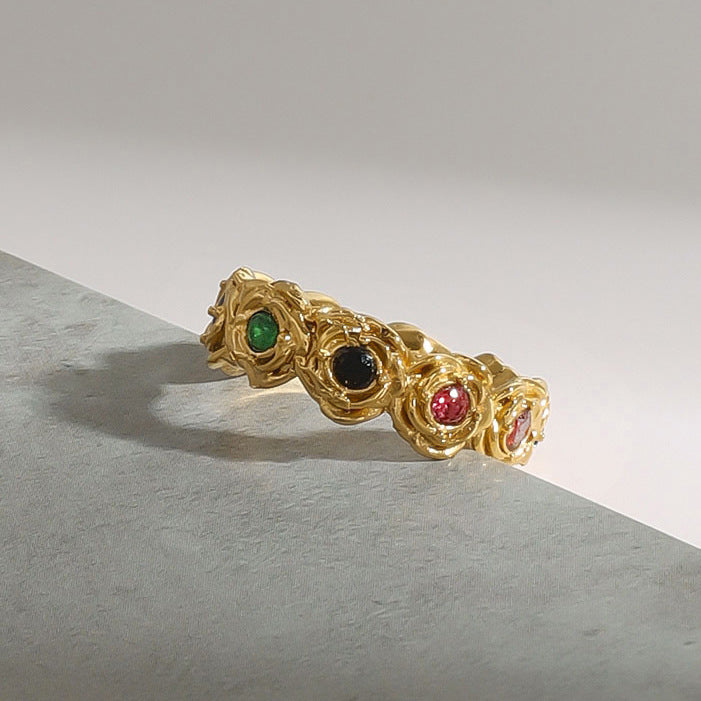 2H Zircon Rose Flower Ring Jewelry Does Not Fade ring Stainless Steel