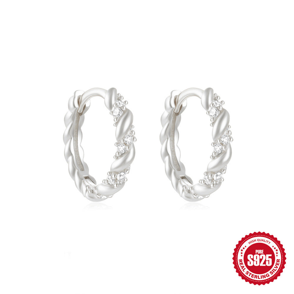 New S925Pure Silver Classic Diamond-Studded Small Round Geometric Hoop Earrings Hot-Selling Creative Ear Jewelry