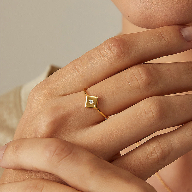 SR0021 S925Quadrilateral Fashion Inlaid Zircon Simple