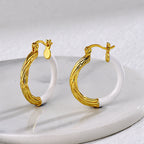 E0637 Lightweight Fashion Epoxy Earrings for Women Retro Simple Asymmetric Spliced Hoop Earrings