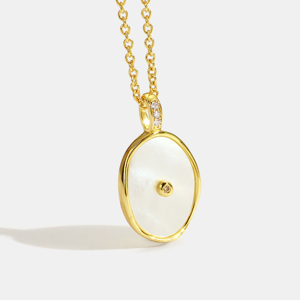Fashion Necklace Geometric Simple Oval Inlaid Diamond Shell Pendant Collarbone Chain In Stock