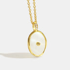 Fashion Necklace Geometric Simple Oval Inlaid Diamond Shell Pendant Collarbone Chain In Stock