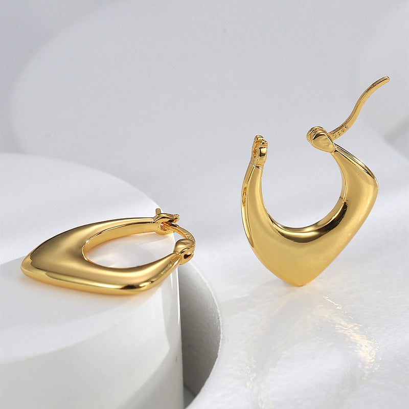 E0580 Vintage Irregular Minimalist Earrings for Women Brass Gold-Plated Geometric Curve Ear Clips