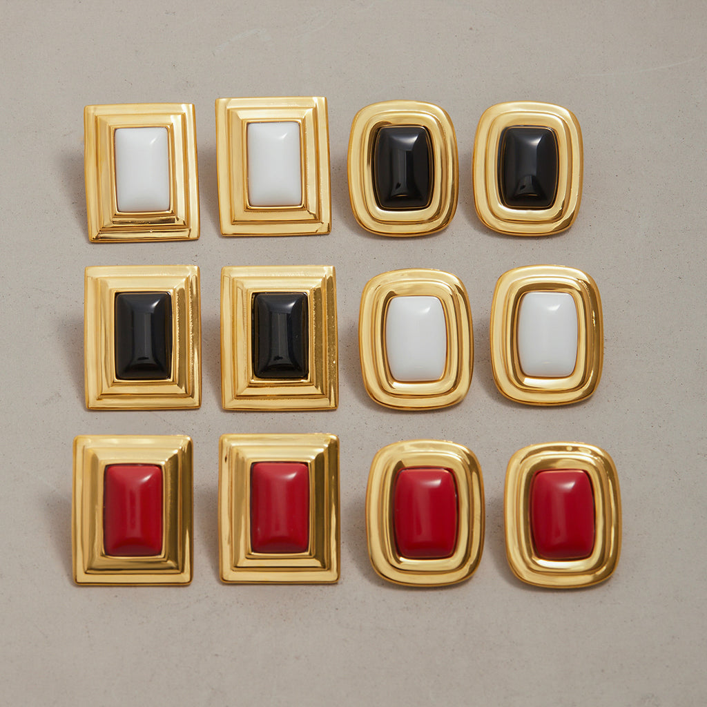 Stainless Steel Agate Stud Earrings for Women, Non-Fading Earrings Jewelry