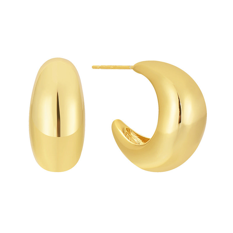 E0645 Simple Fashion Geometric Arc Earrings for Women Brass Gold-Plated Smooth Moon Shape Earrings