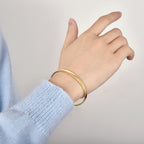 B0014 New Simple Fashion Real Gold Plated gold Bracelet Arc Smooth Open Bangle for Women