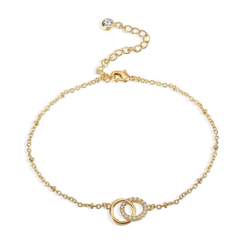 A0004 Fashion Interlocking Anklet for Women, Simple Adjustable Micro Inlaid Zircon Foot Jewelry Accessories