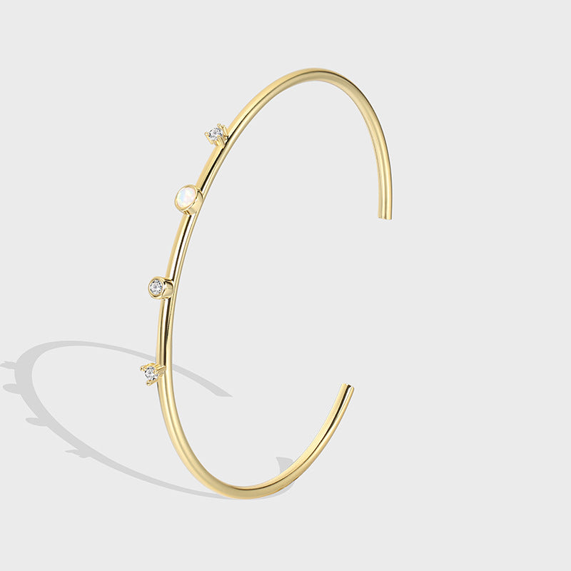 B0083 gold Round Open Adjustable Bracelet for Women, Simple Design with Zircon Inlay