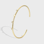 B0083 gold Round Open Adjustable Bracelet for Women, Simple Design with Zircon Inlay