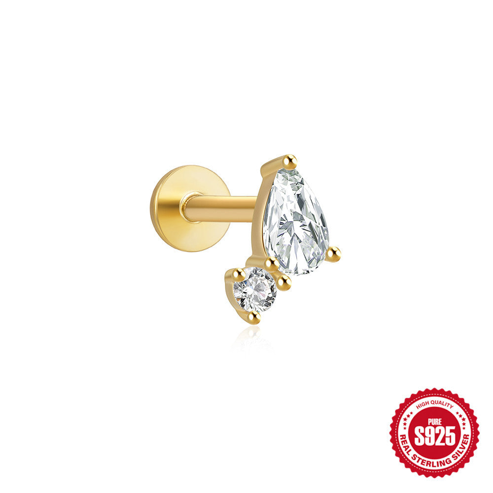 S925Sterling Silver Geometric Star Inlaid with Diamonds Fashion Flat Head Piercing Threaded Ear Bone Stud New Hot-Selling Earrings for Women