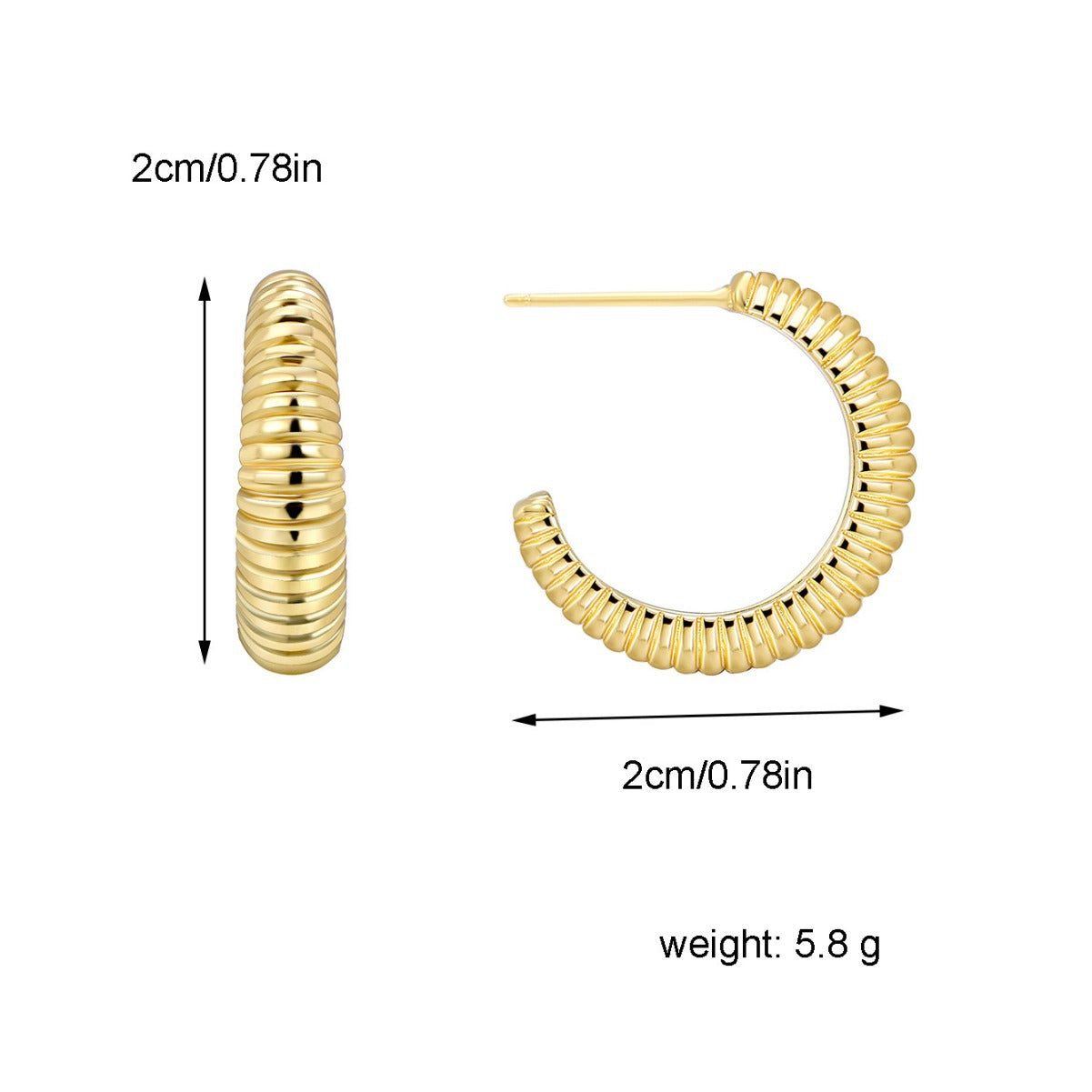 E0283Hot Selling Croissant Earrings 18K Gold Quality Jewelry Twist Twisted Thread C Shaped Earrings