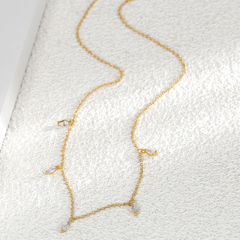 N0188 New Fashion Design White Zircon Necklace for Women Simple Versatile Tassel Chain Collarbone Chain