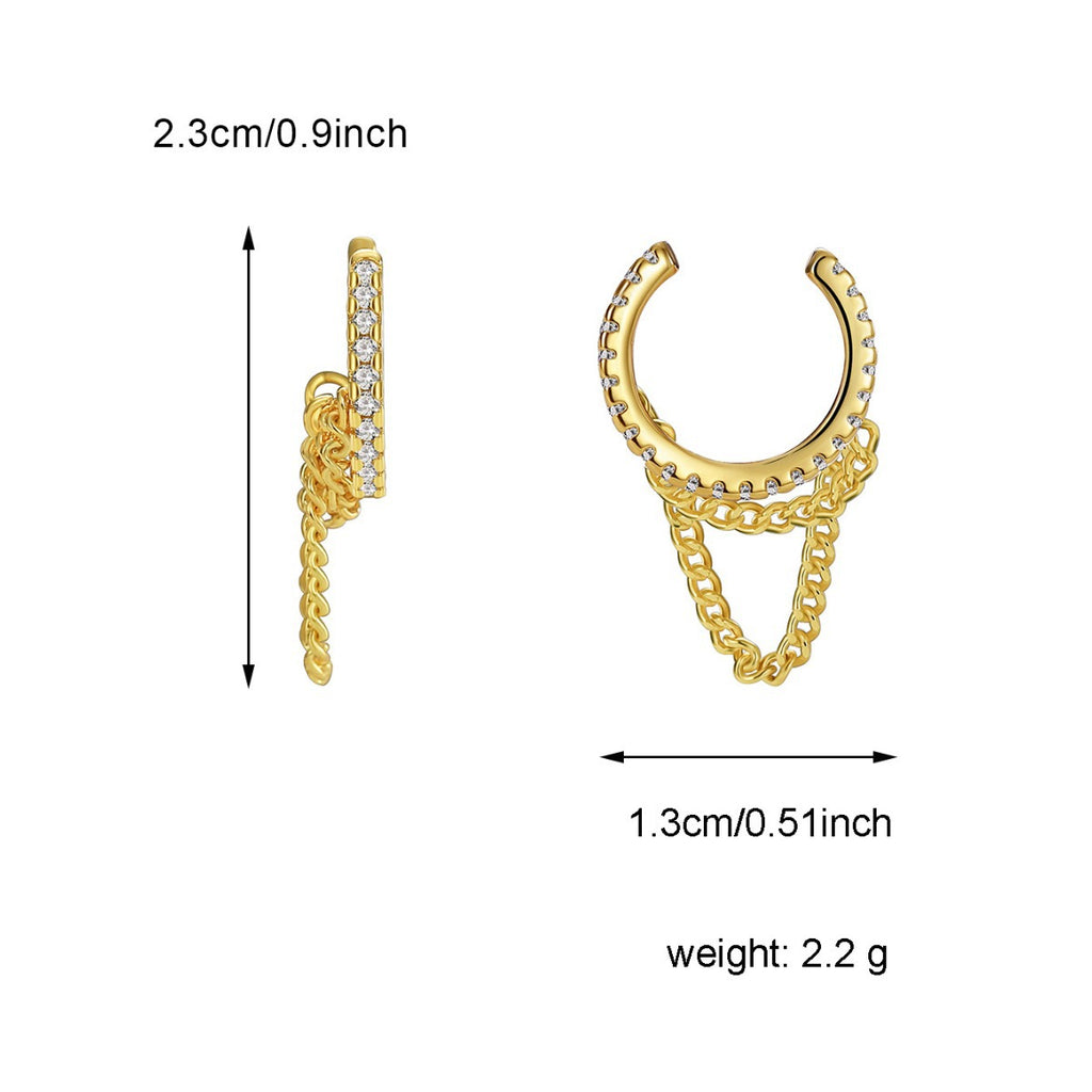E0511 Korean Style Design Earrings Female Copper Plated Real Gold Micro Inlaid White Zircon Ear Clip