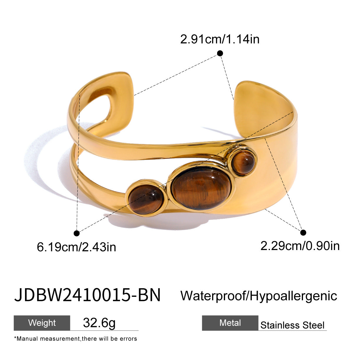 Stainless Steel Hollow Pearl Bracelet High Version Natural Stone Open Bangle