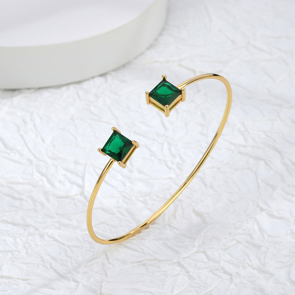 B0034 Accessories Geometric Square Glass Zircon Inlaid Open Adjustable Bracelet Bracelet Jewelry