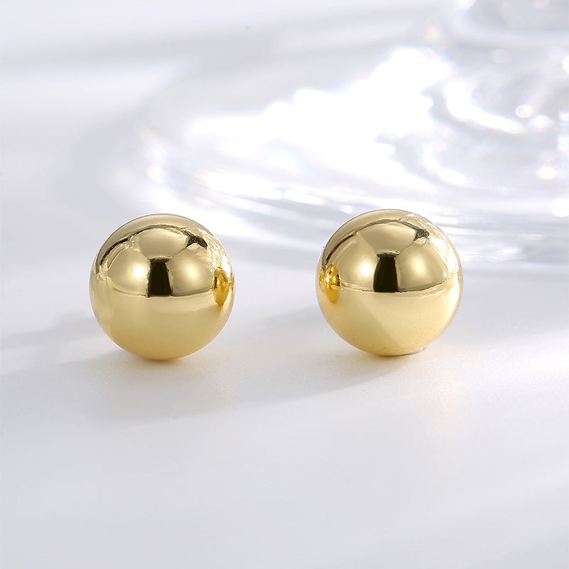 E0791 Personalized Metal Texture Simple Bead Earrings for Women Brass Gold-Plated Vintage Smooth Round Ball Earrings