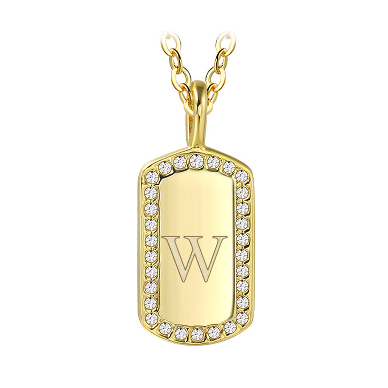 N0046 Gold-plated26Letter Square Necklace for Women, Simple Design English Choker Jewelry