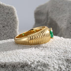 R0149 Four-Prong Oval Green Zircon Ring for Women with Unique Design and Bread Pattern