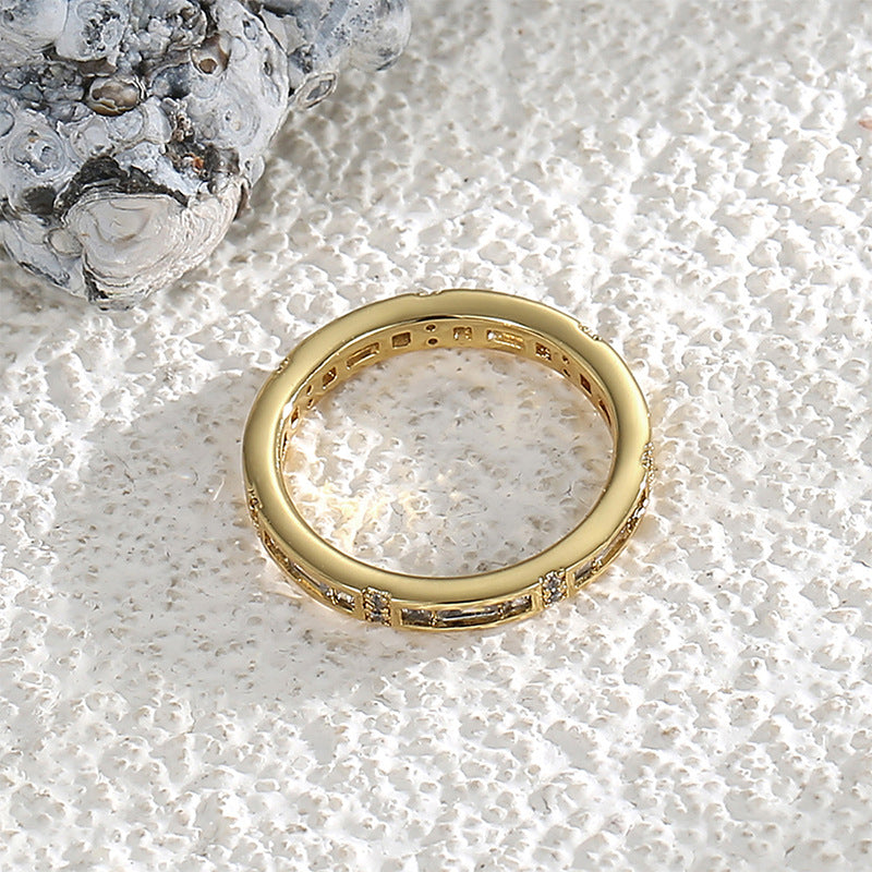 R0242 New Style Ring for Women, Copper Plated with Real Gold, Inlaid with Zircon, Fashionable and Unique Jewelry Accessory