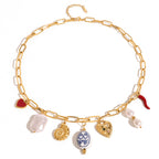 2H Stainless Steel Pearl Heart Conch Pendant Necklace Vacation Style Ocean Neck Jewelry Export Style Accessories for Women