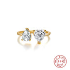 S925Sterling Silver Mini Water Drop Heart-Shaped Zircon Open Ring Hot-Selling Super Sparkling Diamond-Studded Index Finger Ring