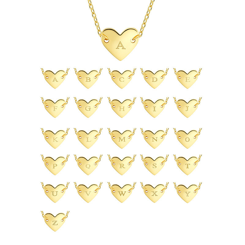 N0287 Elegant Simple Fashion Heart Necklace for Women Brass Gold Plated26English Letter Heart-shaped Collarbone Chain