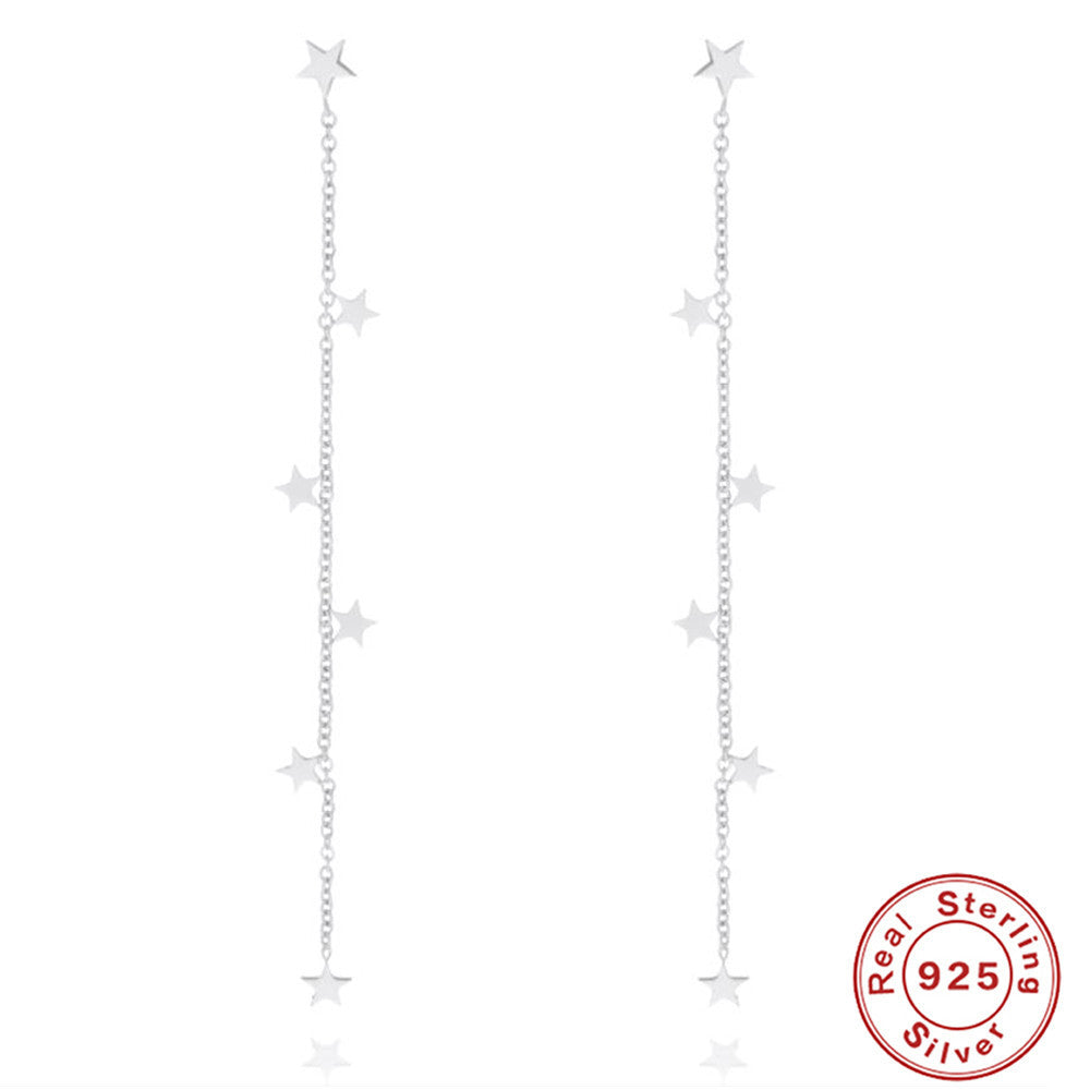 925 Sterling Silver Diamond Pentagram Tassel Ear Threads — jewelry product photo 09