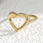 R0114 Simple Metal Heart Ring Vintage Hollow Heart Wave Pattern Open Design