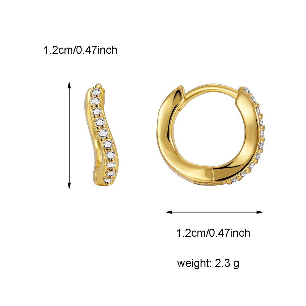E0508 Fashionable Personality Trend Single Side Zirconia Hoop Earrings for Women Brass Gold Plated Design Sense Ear Cuff