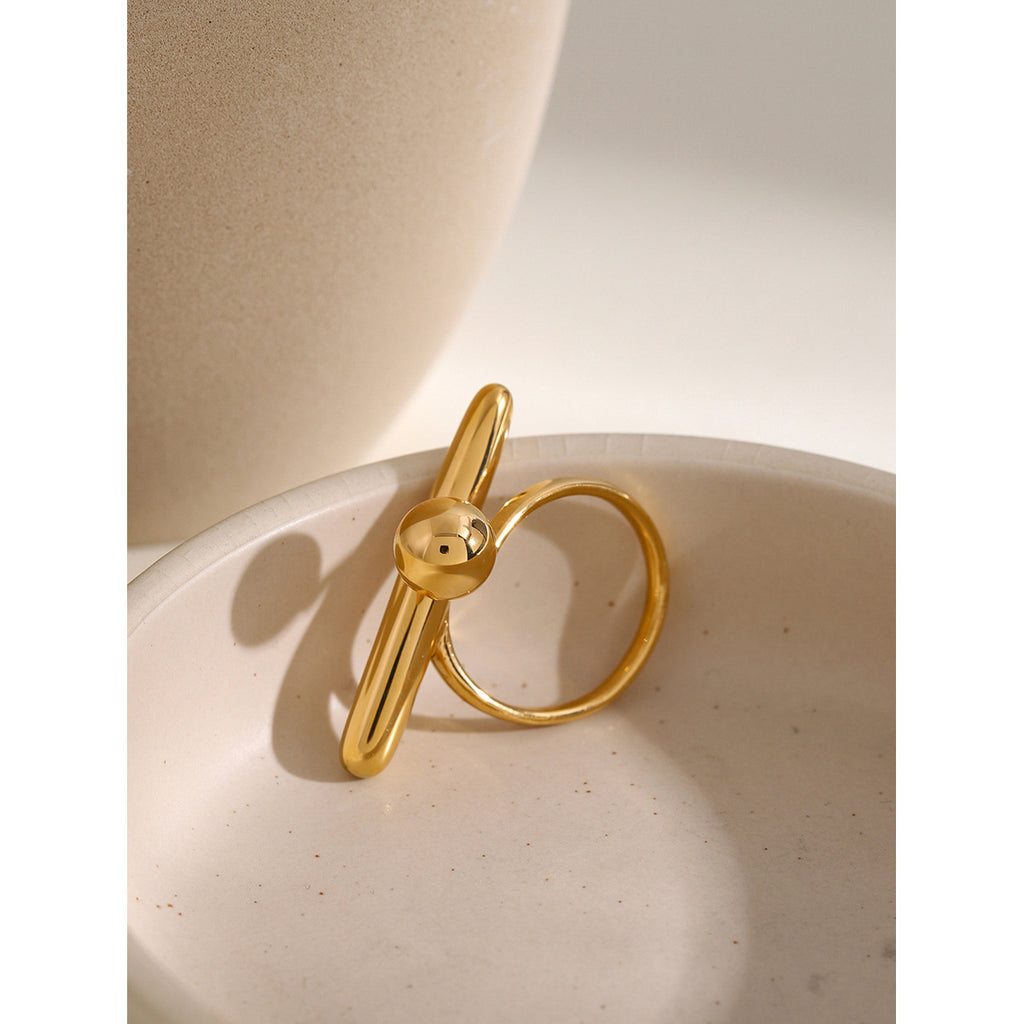2H 18K Gold Stainless Steel/Geometric Minimalist Open Ring Cool Style Unique Design Steel Color Ring