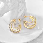 E0290 Earrings Three Circle Copper Inlaid Diamond Exaggerated Round Metal Circle gold Earrings for Women
