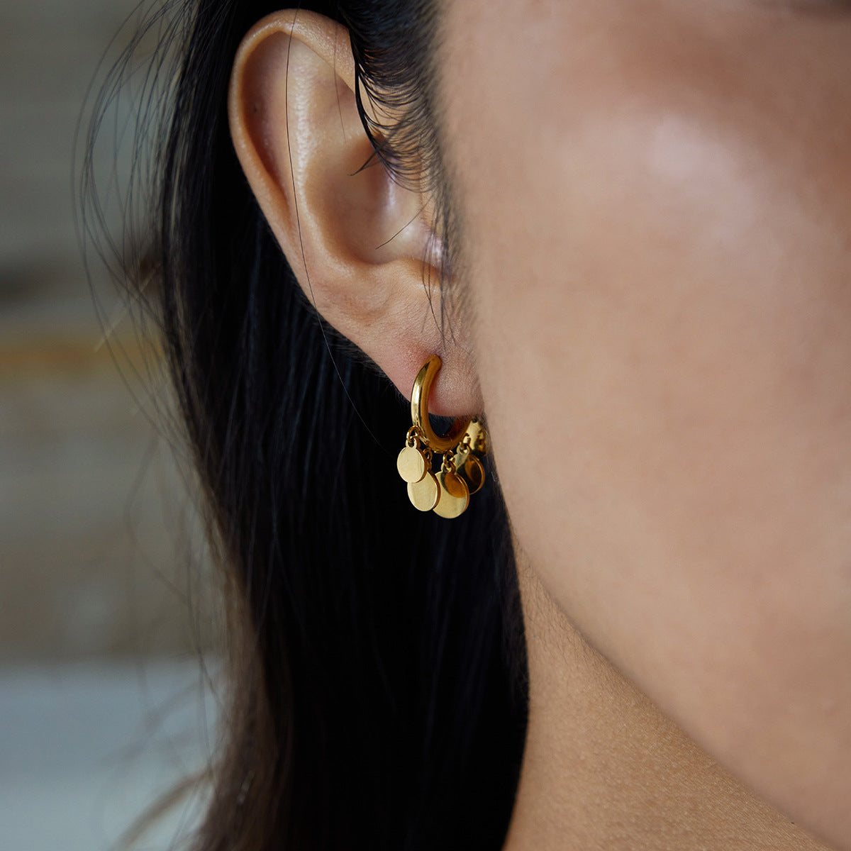 2H Color Block Round Tassel Earrings Hoop Stainless Steel Earrings Non-Fading