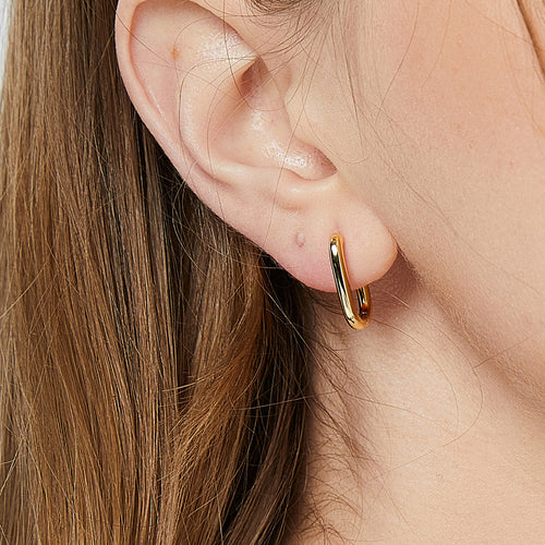 18K Gold-Plated Brass Geometric Oval Hoop Earrings with geometric design details