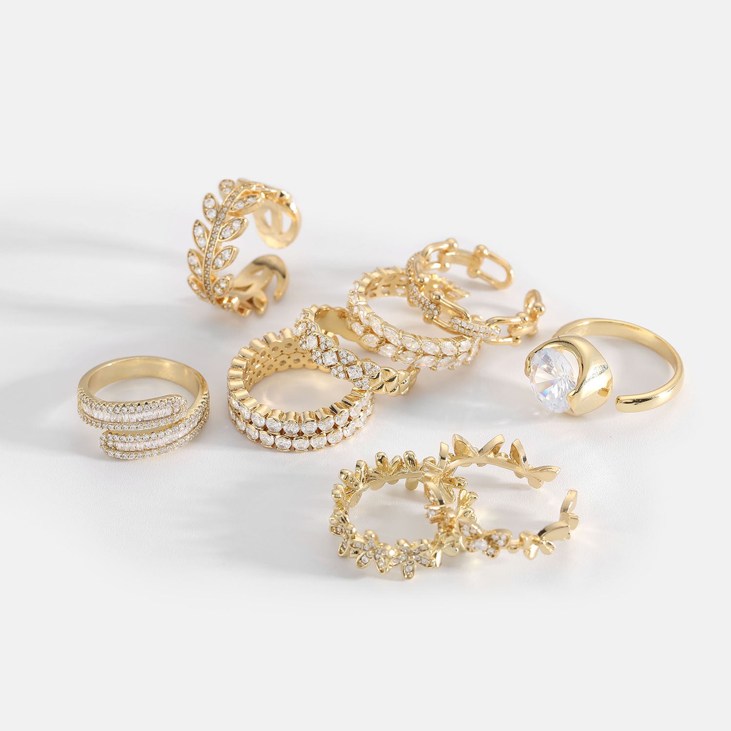 18K Vacuum Electroplated Gold Small Ornaments Brass with Zircon Jewelry Shiny Full Women's Open Ring Accessories